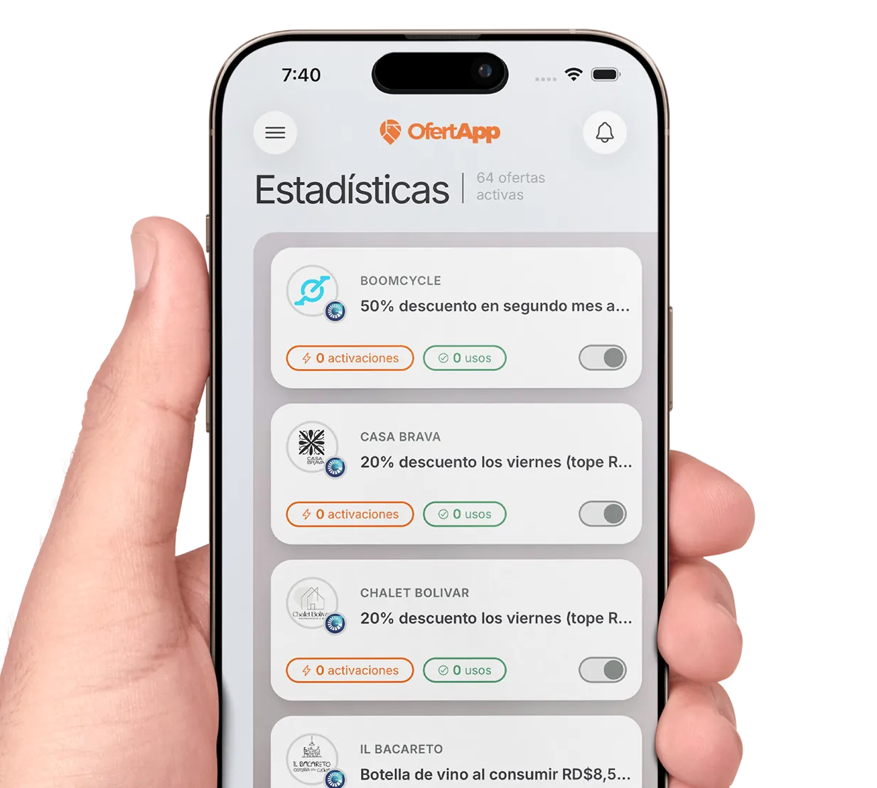 OfertApp confirmando el uso de un beneficio con un toque.